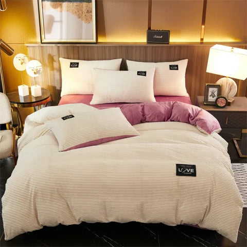 Winter Warm Coral Fleece Duvet Cover Set - King Queen Twin - 11-niunaibai / set / 180x220cm 3pcs