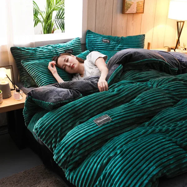 Winter Warm Coral Fleece Duvet Cover Set - King Queen Twin - 07-lvsongshi / set / 180x220cm 3pcs