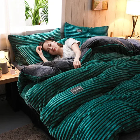 Winter Warm Coral Fleece Duvet Cover Set - King Queen Twin - 07-lvsongshi / set / 180x220cm 3pcs