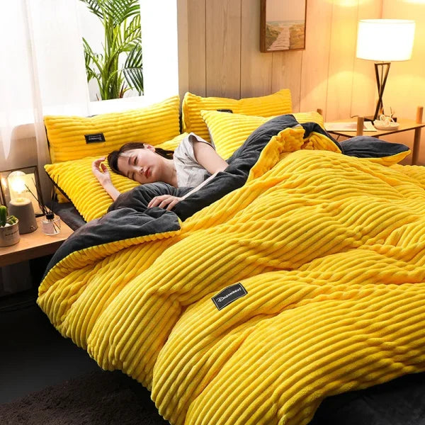 Winter Warm Coral Fleece Duvet Cover Set - King Queen Twin - 04-ningmenghuang / set / 180x220cm 3pcs