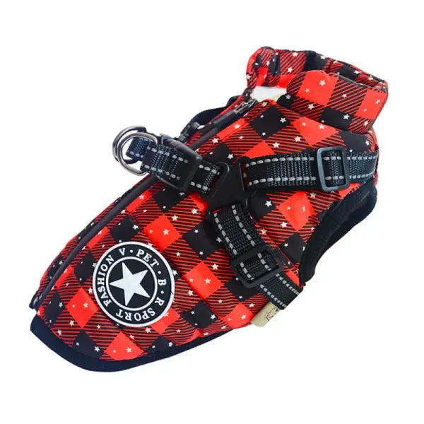 Waterproof Winter Dog Jacket with Harness – Warm Coat for Large Dogs Labrador Chihuahua & French Bulldog - Grid / 4XL