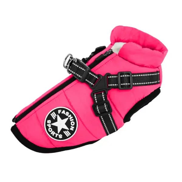 Waterproof Winter Dog Jacket with Harness – Warm Coat for Large Dogs Labrador Chihuahua & French Bulldog - DEEP PINK