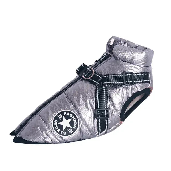 Waterproof Winter Dog Jacket with Harness – Warm Coat for Large Dogs Labrador Chihuahua & French Bulldog - Silver Gray