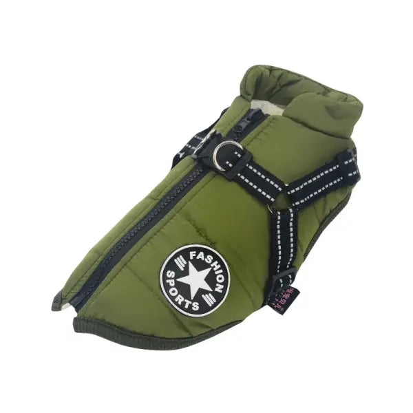 Waterproof Winter Dog Jacket with Harness – Warm Coat for Large Dogs Labrador Chihuahua & French Bulldog - Green / S