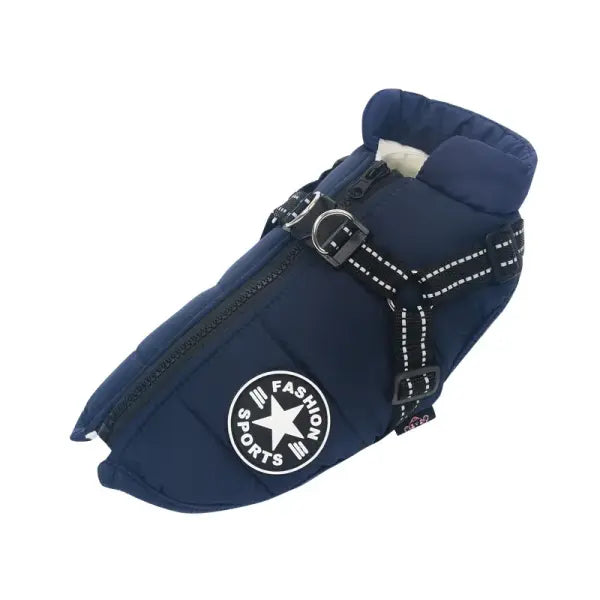 Waterproof Winter Dog Jacket with Harness – Warm Coat for Large Dogs Labrador Chihuahua & French Bulldog - Navy Blue / S