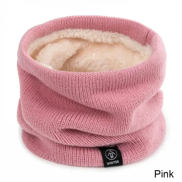 Winter Kids Scarf – Thick Wool & Cotton Neck Warmer for Boys & Girls Knitted Snow Snood - PINk