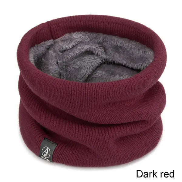 Winter Kids Scarf – Thick Wool & Cotton Neck Warmer for Boys & Girls Knitted Snow Snood - Dark red