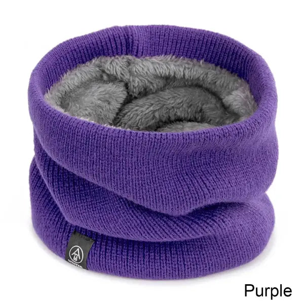 Winter Kids Scarf – Thick Wool & Cotton Neck Warmer for Boys & Girls Knitted Snow Snood - purple