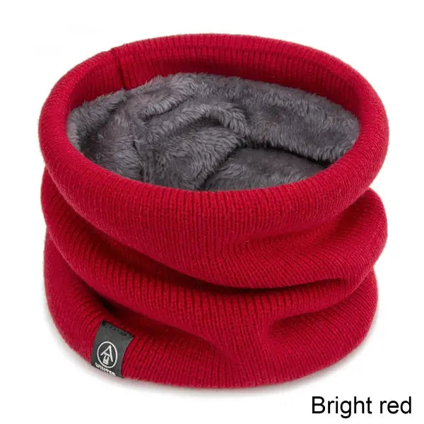 Winter Kids Scarf – Thick Wool & Cotton Neck Warmer for Boys & Girls Knitted Snow Snood - bright red