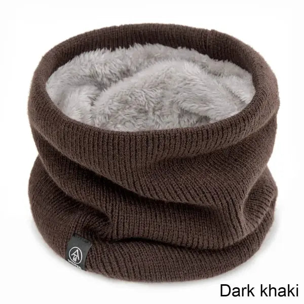 Winter Kids Scarf – Thick Wool & Cotton Neck Warmer for Boys & Girls Knitted Snow Snood - drak Khaki