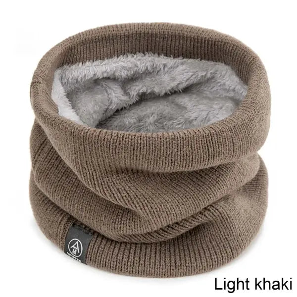 Winter Kids Scarf – Thick Wool & Cotton Neck Warmer for Boys & Girls Knitted Snow Snood - Light Khaki
