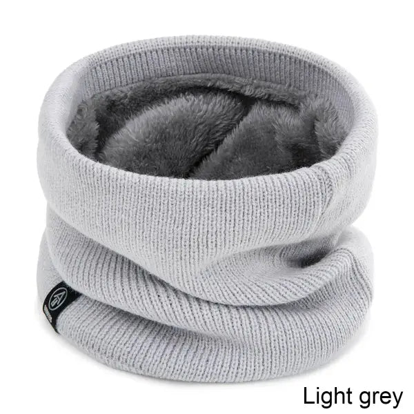 Winter Kids Scarf – Thick Wool & Cotton Neck Warmer for Boys & Girls Knitted Snow Snood - light grey