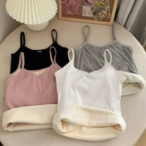 Winter warm sleeveless crop thermal undershirt in black, pink, white, gray