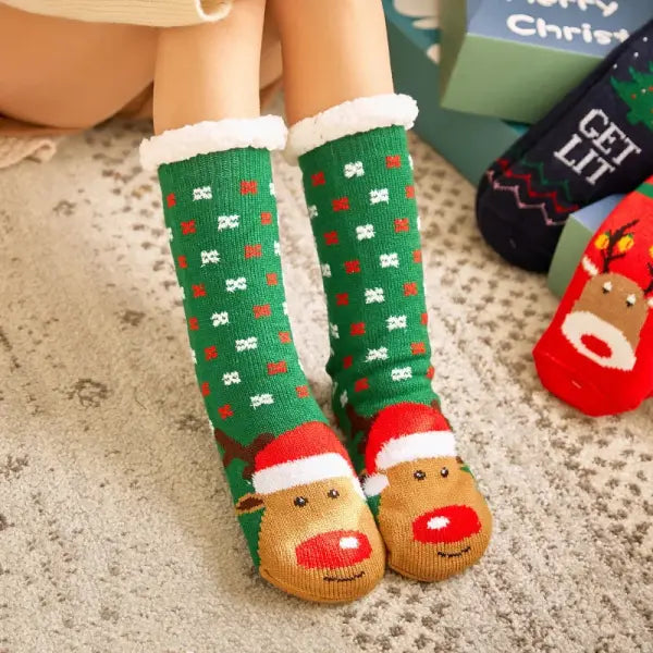 Winter Plush Socks for Women – Soft Non-Slip Fuzzy Floor Slippers Cute Penguin & Animal Design Cozy Christmas Gift