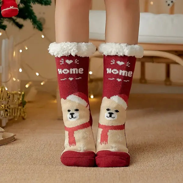 Winter Plush Socks for Women – Soft Non-Slip Fuzzy Floor Slippers Cute Penguin & Animal Design Cozy Christmas Gift