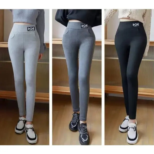 Women’s Winter Leggings – High-Waist Fleece-Lined Thick Lambswool Pants with Pocket Stretchy Warm Solid Leggings