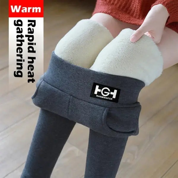 Women’s Winter Leggings – High-Waist Fleece-Lined Thick Lambswool Pants with Pocket Stretchy Warm Solid Leggings