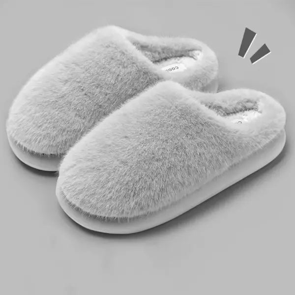 Women’s Winter Faux Fur Slippers – Cozy Plush Indoor House Shoes with Thick Slip-Resistant Sole - GRAY / 42-43