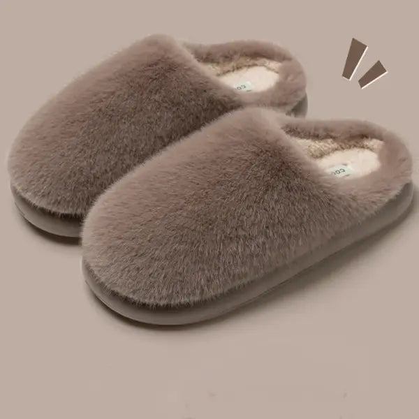 Women’s Winter Faux Fur Slippers – Cozy Plush Indoor House Shoes with Thick Slip-Resistant Sole - Khaki / 40-41