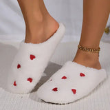 Winter Women’s Heart-Shaped Slippers Love Mute Soft Sole Shoes Indoor Comfortable Cute Silent Carpet Light Living Room