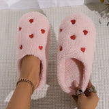 Winter Women’s Heart-Shaped Slippers Love Mute Soft Sole Shoes Indoor Comfortable Cute Silent Carpet Light Living Room