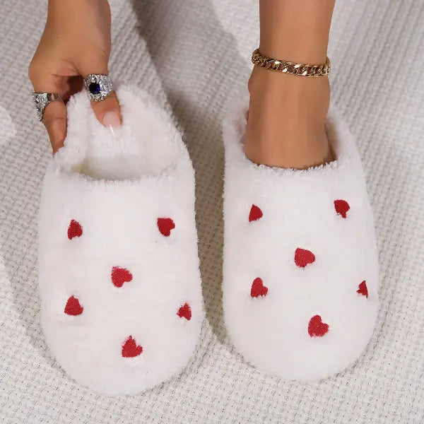 Winter Women’s Heart-Shaped Slippers Love Mute Soft Sole Shoes Indoor Comfortable Cute Silent Carpet Light Living Room
