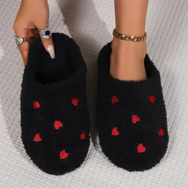 Winter Women’s Heart-Shaped Slippers Love Mute Soft Sole Shoes Indoor Comfortable Cute Silent Carpet Light Living Room