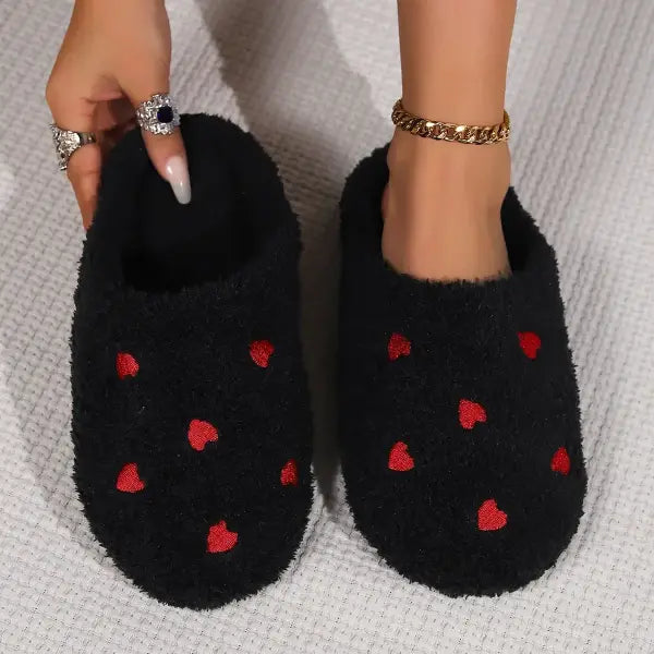 Winter Women’s Heart-Shaped Slippers Love Mute Soft Sole Shoes Indoor Comfortable Cute Silent Carpet Light Living Room