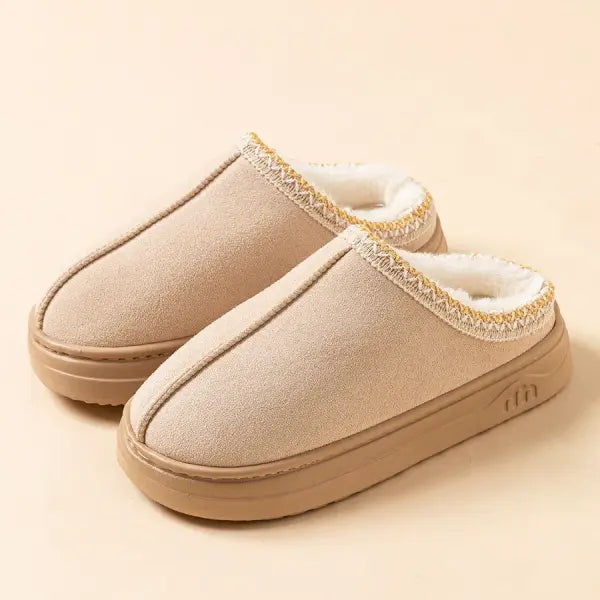 Winter Fuzzy Fur Slippers – Soft Plush Indoor/Outdoor Warm House Shoes Anti-Slip Cozy Comfort for Women & Men - Khaki