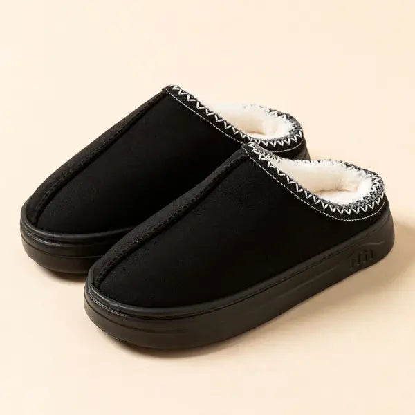 Winter Fuzzy Fur Slippers – Soft Plush Indoor/Outdoor Warm House Shoes Anti-Slip Cozy Comfort for Women & Men - black