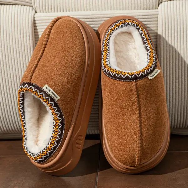 Unisex Winter Slipper Boots: Fashion Fuzzy Fur Anti-Slip Houseshoes for Men & Women - Brown / 42-43