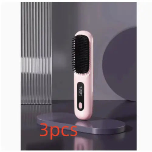 Wireless Hair Straightener Brush Portable USB Charging Fast Heating - Pink 3pcs - None