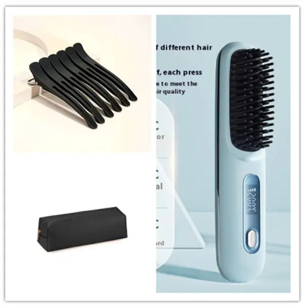 Wireless Hair Straightener Brush Portable USB Charging Fast Heating - Set1 - None
