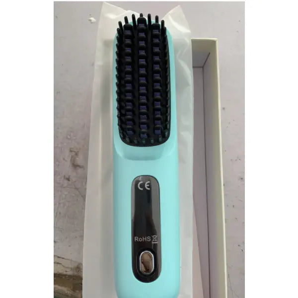 Wireless Hair Straightener Brush Portable USB Charging Fast Heating - LCD Blue English - None