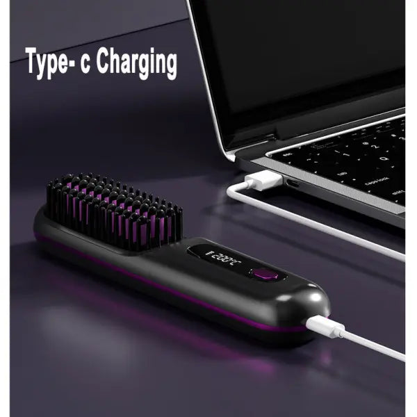 Wireless Hair Straightener Brush Portable USB Charging Fast Heating - None