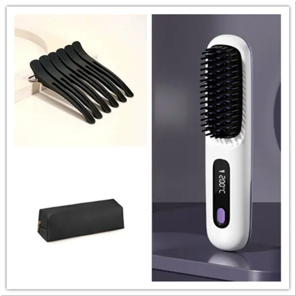 Wireless Hair Straightener Brush Portable USB Charging Fast Heating - Set2 - None