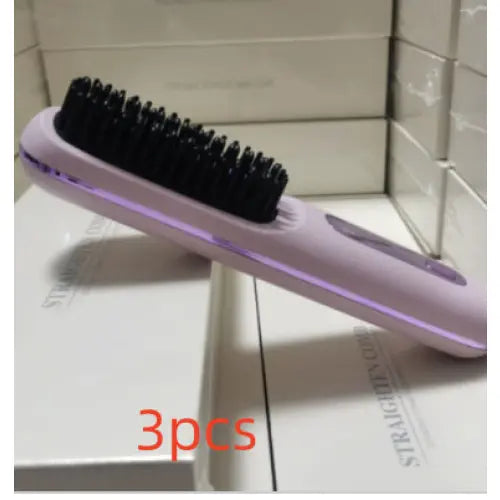 Wireless Hair Straightener Brush Portable USB Charging Fast Heating - LCD taro purple 3pcs - None