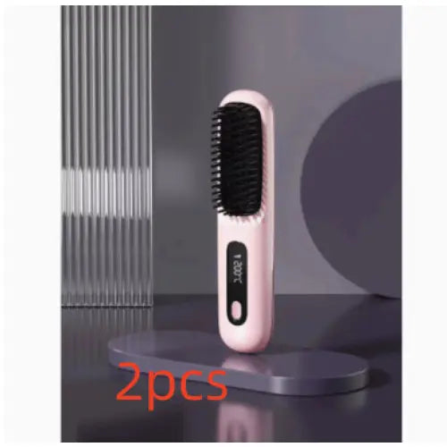 Wireless Hair Straightener Brush Portable USB Charging Fast Heating - Pink 2pcs - None