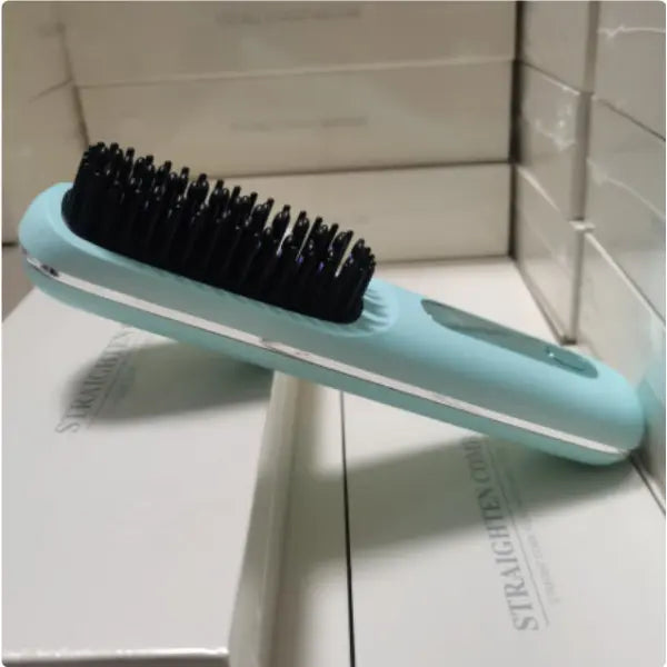 Wireless Hair Straightener Brush Portable USB Charging Fast Heating - LCD unpredictable blue - None