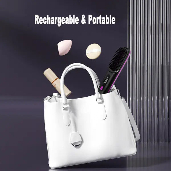 Wireless Hair Straightener Brush Portable USB Charging Fast Heating - None
