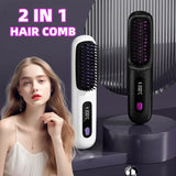 Wireless Hair Straightener Brush Portable USB Charging Fast Heating - None