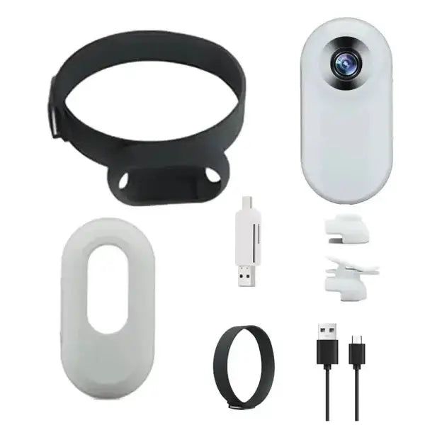 Wireless pet collar camera with mounting accessories and cables for monitoring pet’s activities