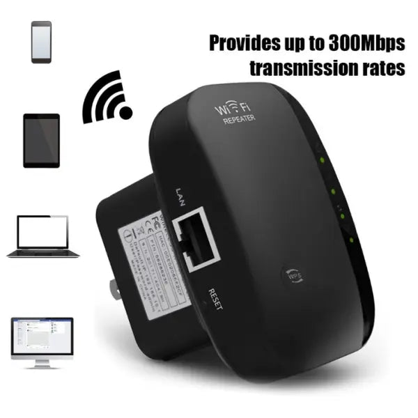 Wireless WiFi Repeater Signal Booster and Range Extender - Black AU