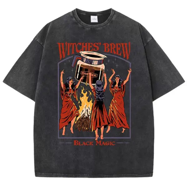 Witches Brew Coffee Black Magic Washed Retro Mens T Shirt - Black / XL