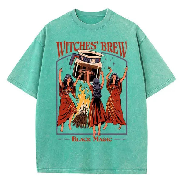 Witches Brew Coffee Black Magic Washed Retro Mens T Shirt - Green / M