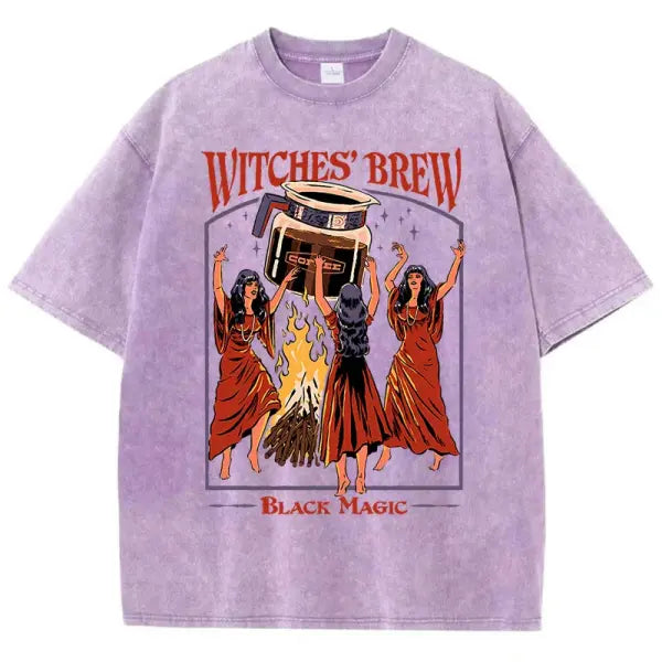 Witches Brew Coffee Black Magic Washed Retro Mens T Shirt - Purple / XL
