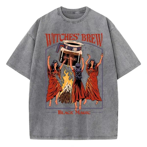 Witches Brew Coffee Black Magic Washed Retro Mens T Shirt - Gray / XL