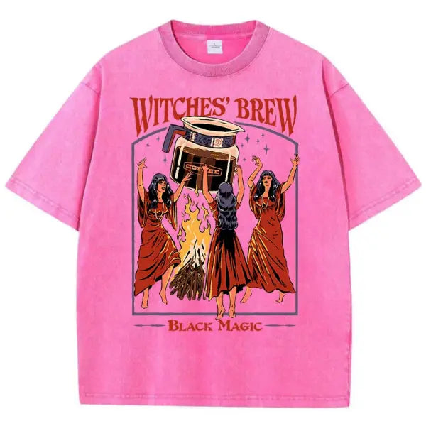 Witches Brew Coffee Black Magic Washed Retro Mens T Shirt - Rose Red / M