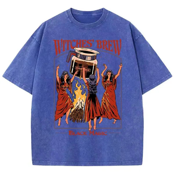 Witches Brew Coffee Black Magic Washed Retro Mens T Shirt - Blue / XS（old）
