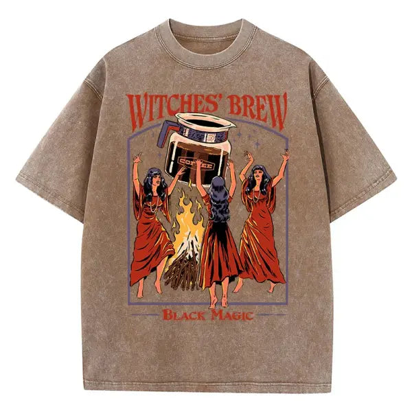 Witches Brew Coffee Black Magic Washed Retro Mens T Shirt - Brown / XL